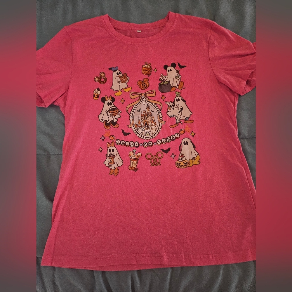 Disney Pink Graphic T-Shirt with Ghosts Halloween